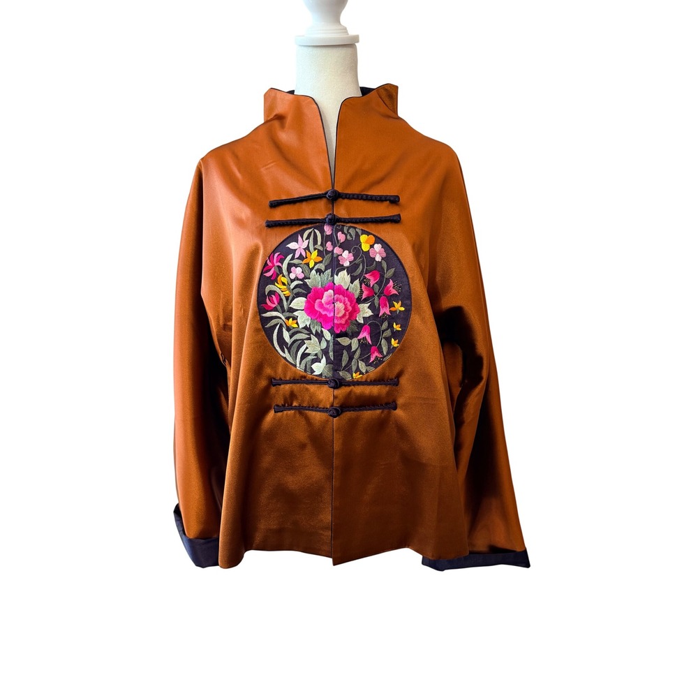 SOFT SURROUNDINGS Rust Floral Chinoiserie 100% Silk Embroidered Jacket MEDIUM